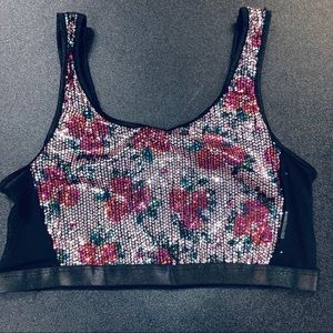 Urban Outfitters Floral Sequin Crop Top - Black and Pink